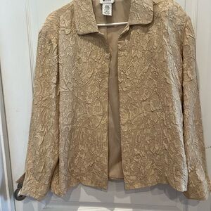 Embroidered Open-Front Blazer Jacket in Cream